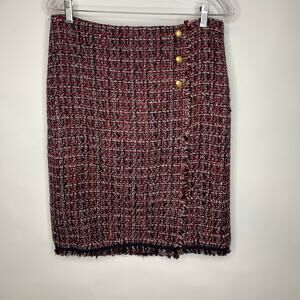 Talbots Boucle Woven Skirt Sz 8 Burgundy Black